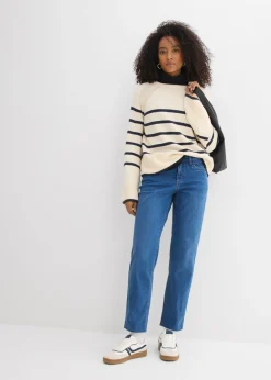 bonprix bonprix Vaqueros rectos de algodón orgánico con talle medio y largo cropped Azul piedra usado Online