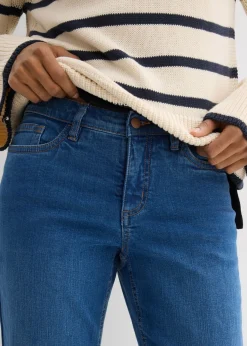 bonprix bonprix Vaqueros rectos de algodón orgánico con talle medio y largo cropped Azul piedra usado Online