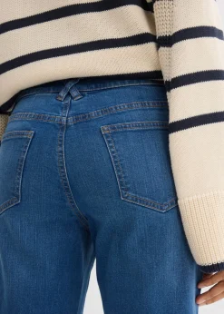 bonprix bonprix Vaqueros rectos de algodón orgánico con talle medio y largo cropped Azul piedra usado Online