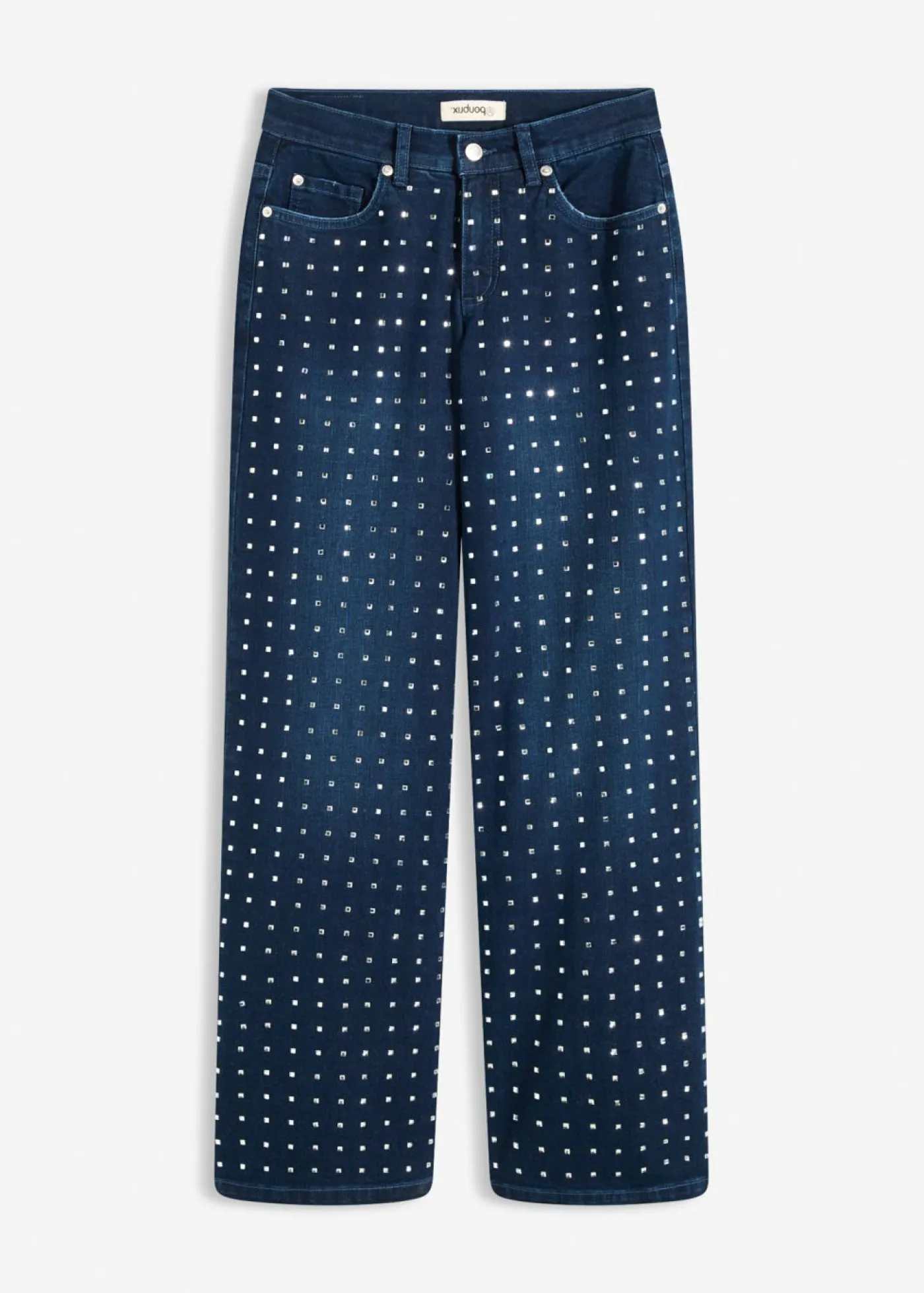 bonprix bonprix Vaqueros rectos de talle medio con aplicación de piedras brillantes Denim metalizado