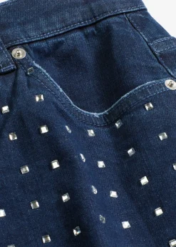 bonprix bonprix Vaqueros rectos de talle medio con aplicación de piedras brillantes Denim metalizado