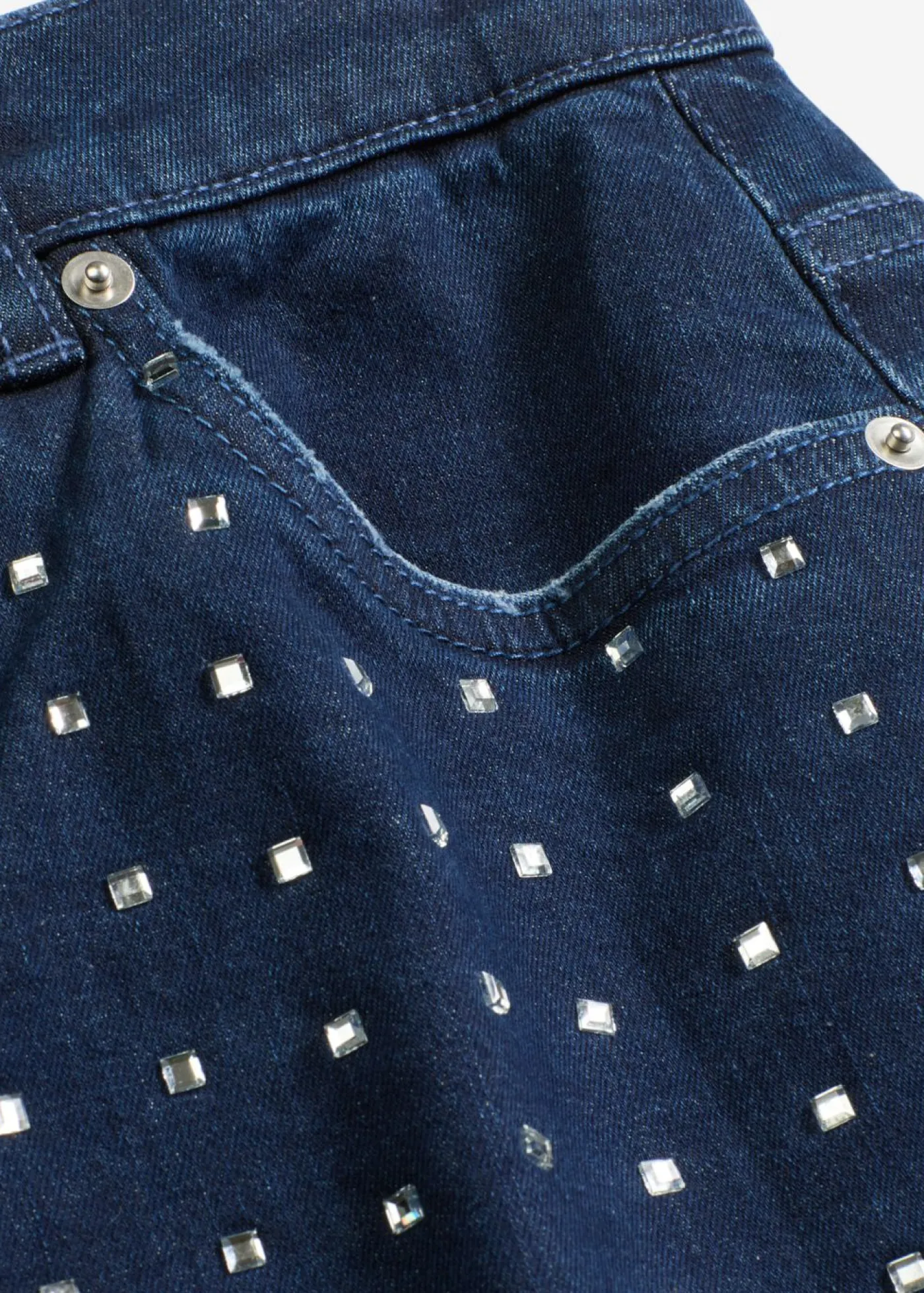 bonprix bonprix Vaqueros rectos de talle medio con aplicación de piedras brillantes Denim metalizado