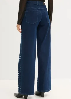 bonprix bonprix Vaqueros rectos de talle medio con aplicación de piedras brillantes Denim metalizado