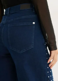 bonprix bonprix Vaqueros rectos de talle medio con aplicación de piedras brillantes Denim metalizado