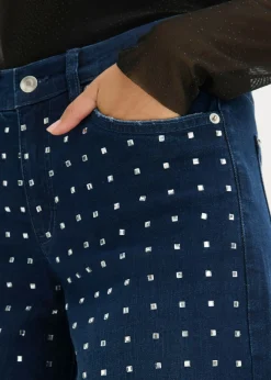 bonprix bonprix Vaqueros rectos de talle medio con aplicación de piedras brillantes Denim metalizado