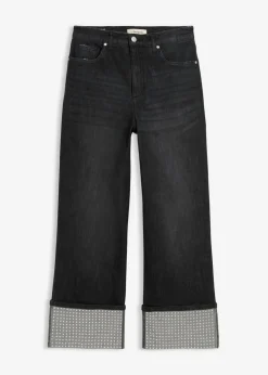 bonprix bonprix Vaqueros rectos de talle alto con dobladillo negro denim usado Online