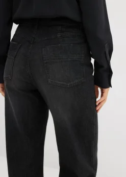 bonprix bonprix Vaqueros rectos de talle alto con dobladillo negro denim usado Online