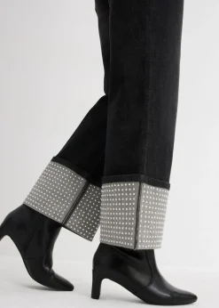 bonprix bonprix Vaqueros rectos de talle alto con dobladillo negro denim usado Online