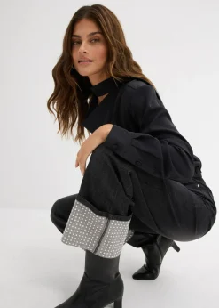 bonprix bonprix Vaqueros rectos de talle alto con dobladillo negro denim usado Online
