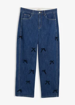bonprix bonprix Vaqueros rectos de talle alto con cinturilla cómoda y corte barrel azul piedra-azul marino usado Discount