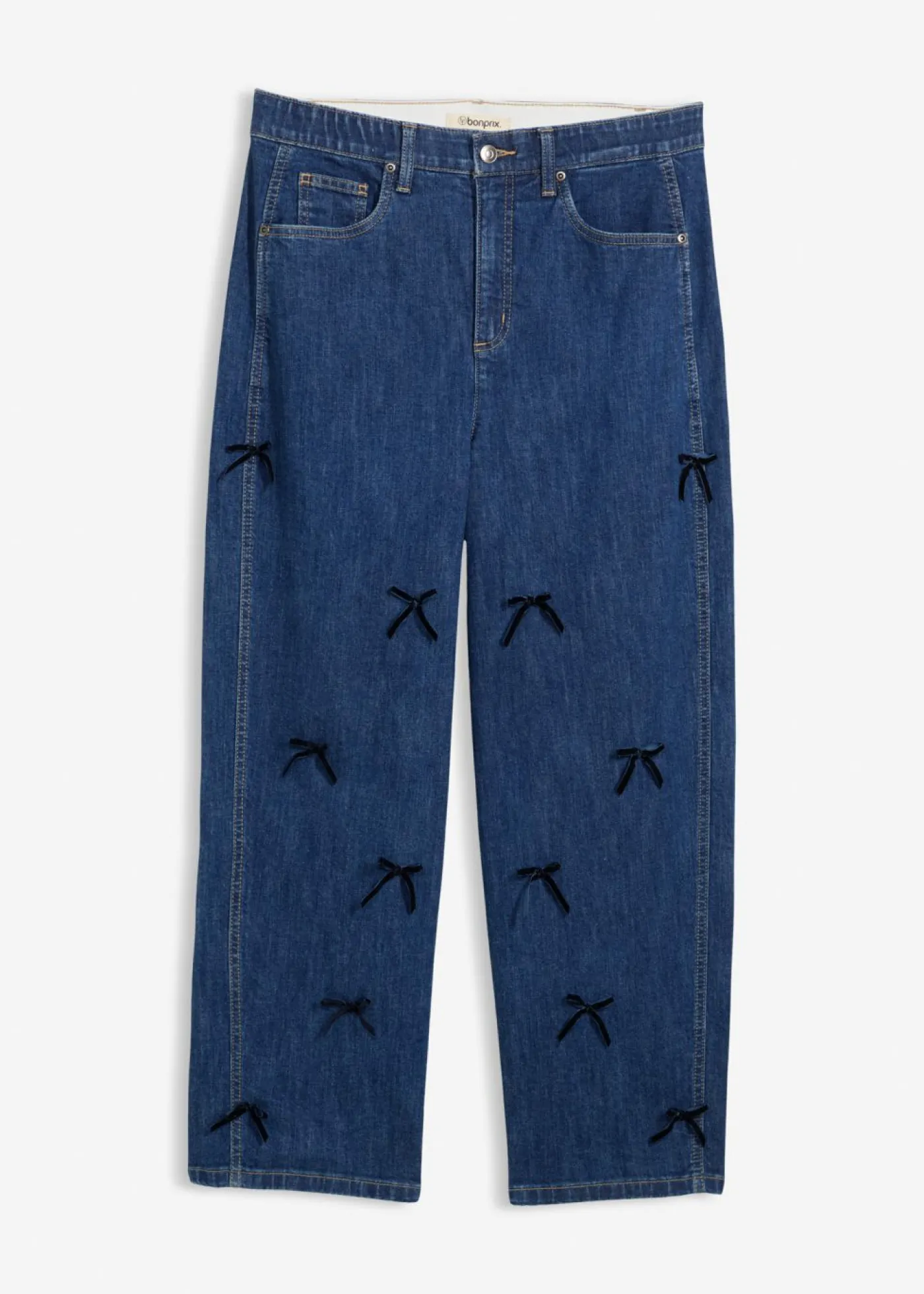 bonprix bonprix Vaqueros rectos de talle alto con cinturilla cómoda y corte barrel azul piedra-azul marino usado Discount