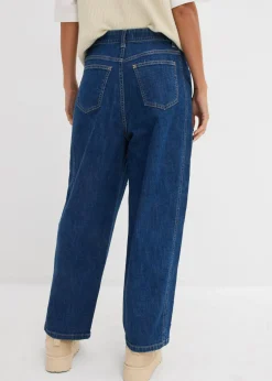 bonprix bonprix Vaqueros rectos de talle alto con cinturilla cómoda y corte barrel azul piedra-azul marino usado Discount