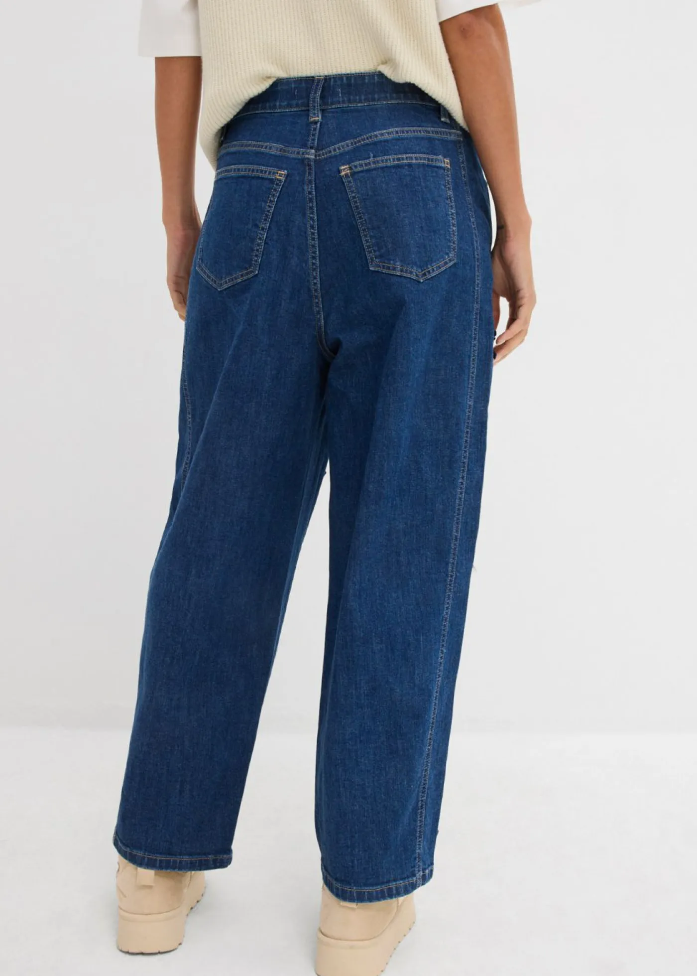 bonprix bonprix Vaqueros rectos de talle alto con cinturilla cómoda y corte barrel azul piedra-azul marino usado Discount