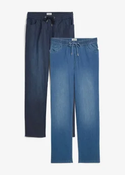 bonprix bonprix Vaqueros rectos de talle alto con cintura cómoda (2 unidades) azul claro denim+azul oscuro denim usado Best