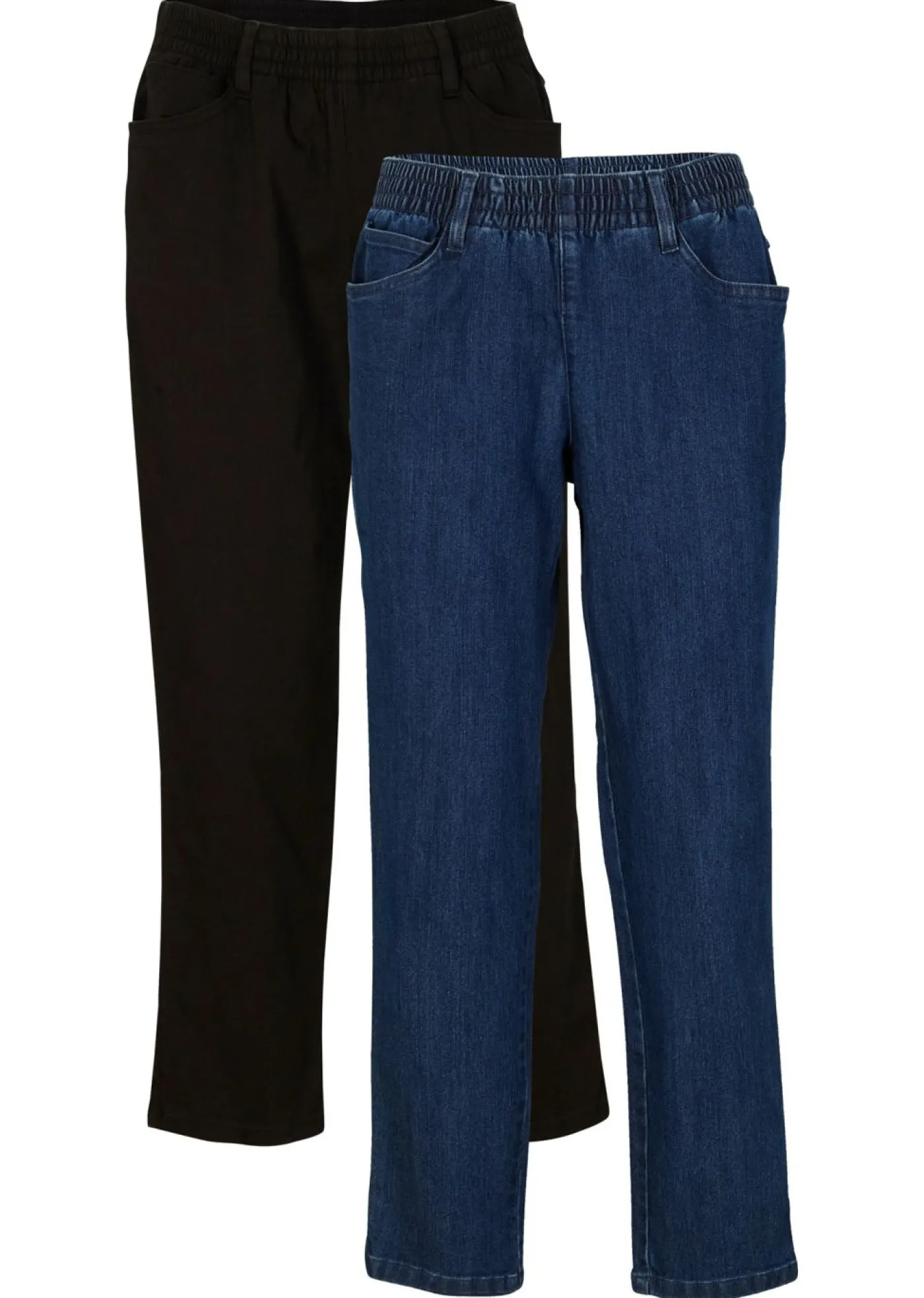 bonprix bonprix Vaqueros rectos de talle medio con cintura cómoda (2 unidades) denim negro Online