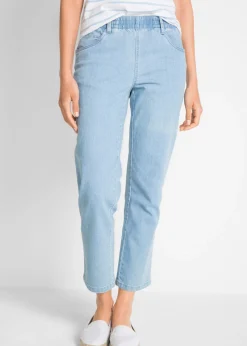 bonprix bonprix Vaqueros rectos de talle medio con cintura cómoda (2 unidades) Blanco + denim claro