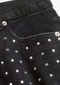 bonprix bonprix Vaqueros rectos de talle medio con aplicación de piedras brillantes Negro denim Online