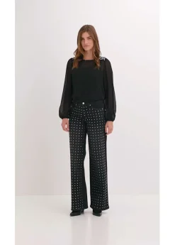 bonprix bonprix Vaqueros rectos de talle medio con aplicación de piedras brillantes Negro denim Online