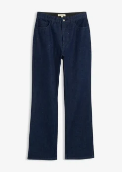 bonprix bonprix Vaqueros rectos de talle medio con corte holgado, cinturilla elástica y piedras brillantes Azul oscuro denim Hot