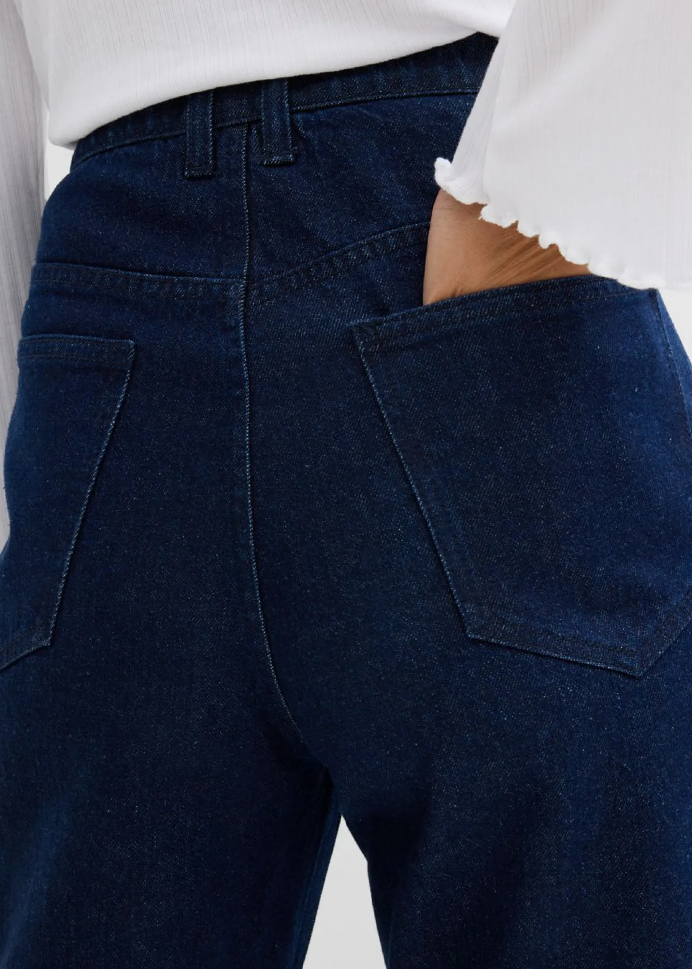 bonprix bonprix Vaqueros rectos de talle medio con corte holgado, cinturilla elástica y piedras brillantes Azul oscuro denim Hot