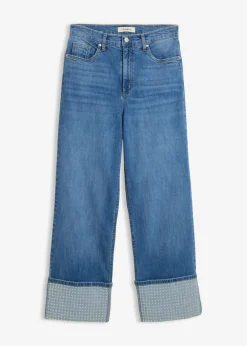 bonprix bonprix Vaqueros rectos de talle alto con dobladillo azul medio denim usado