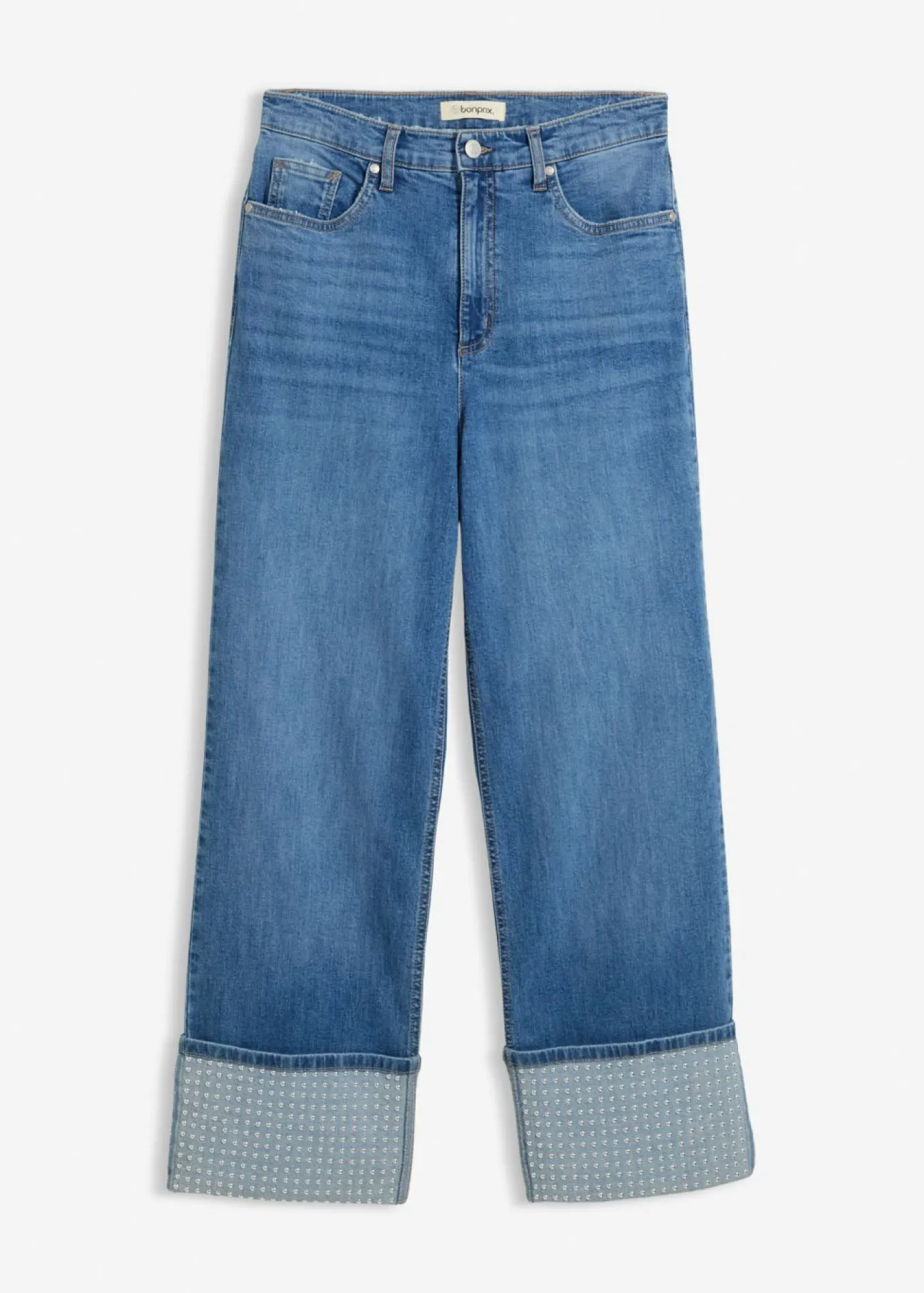 bonprix bonprix Vaqueros rectos de talle alto con dobladillo azul medio denim usado