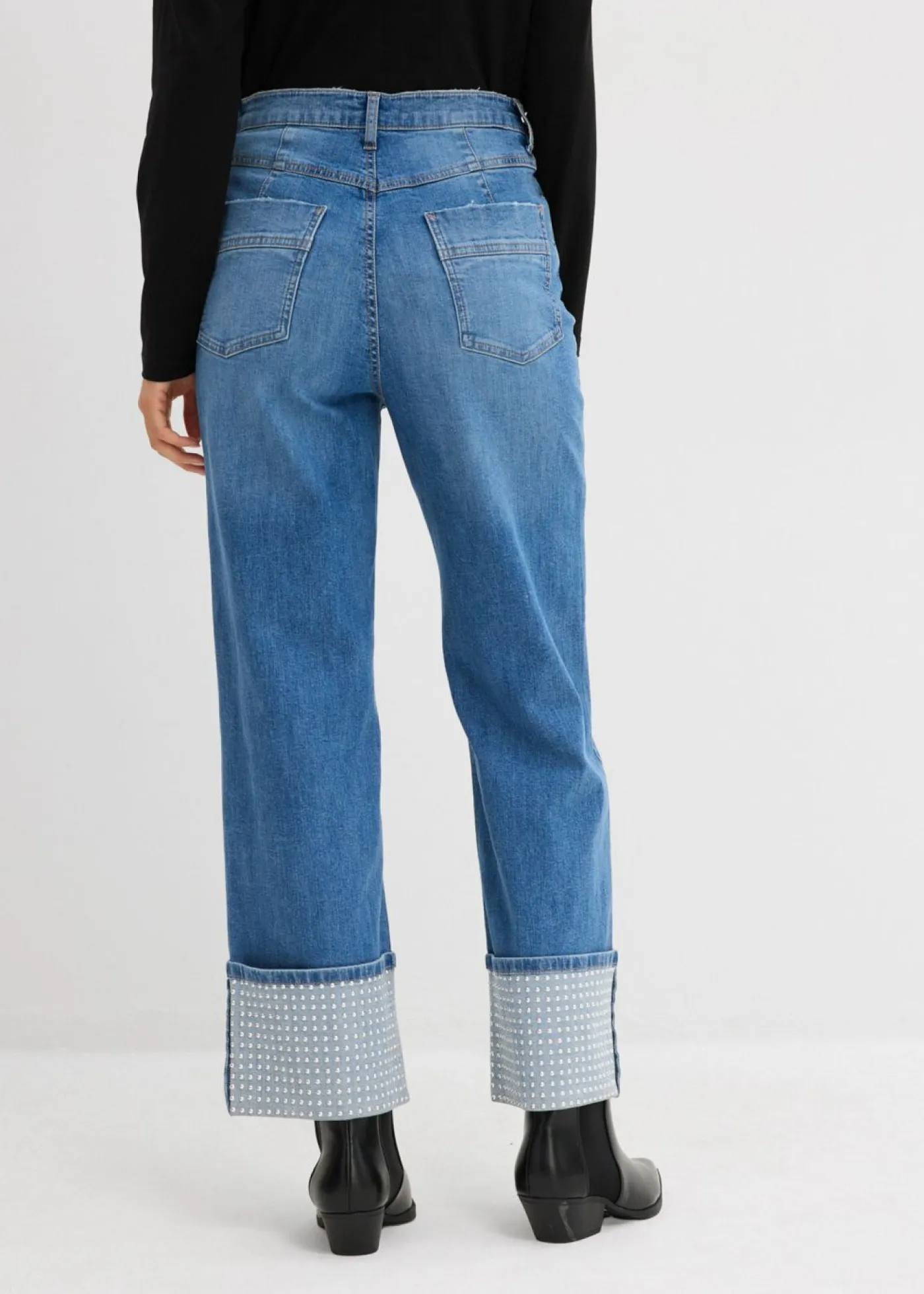 bonprix bonprix Vaqueros rectos de talle alto con dobladillo azul medio denim usado