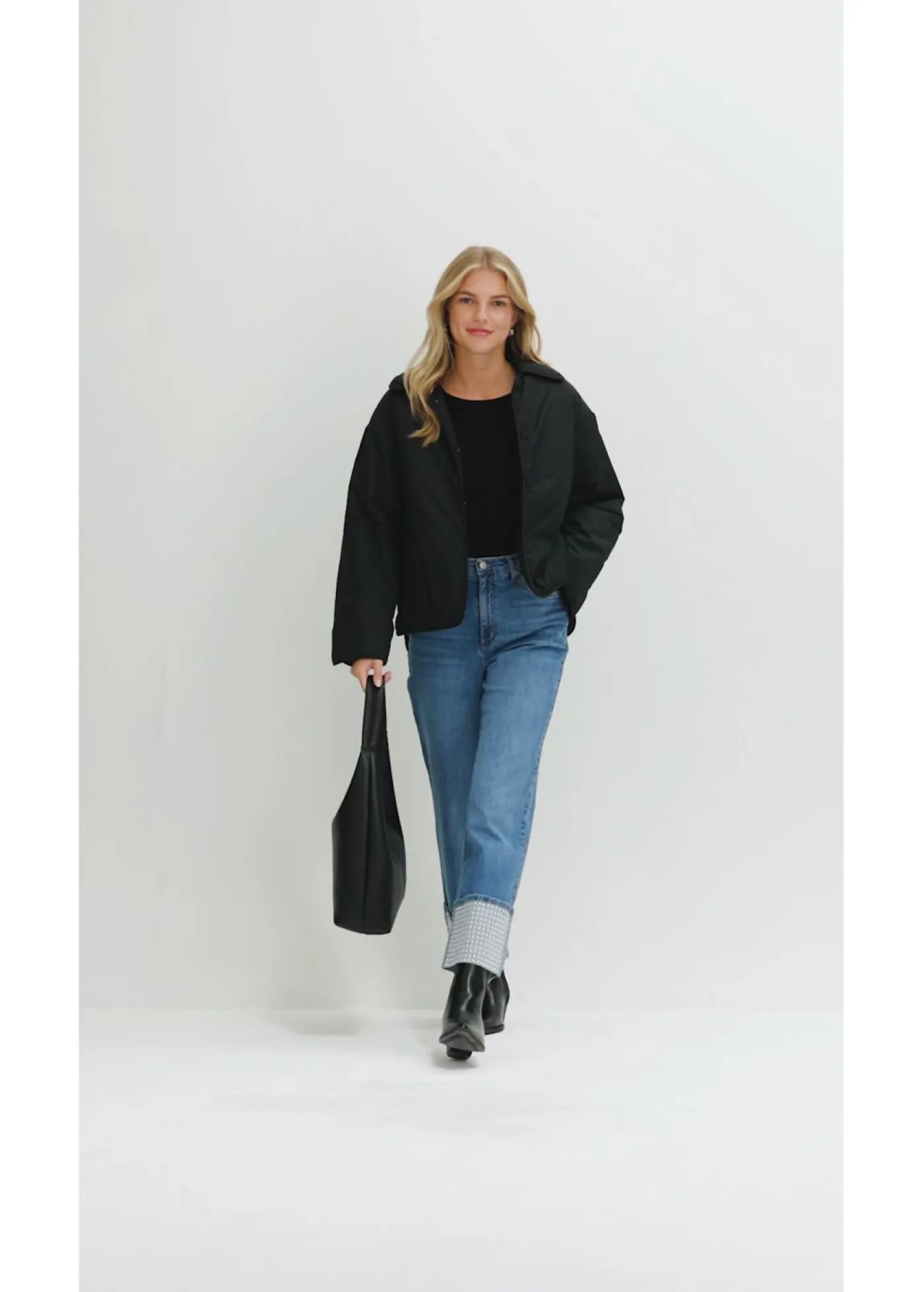 bonprix bonprix Vaqueros rectos de talle alto con dobladillo azul medio denim usado