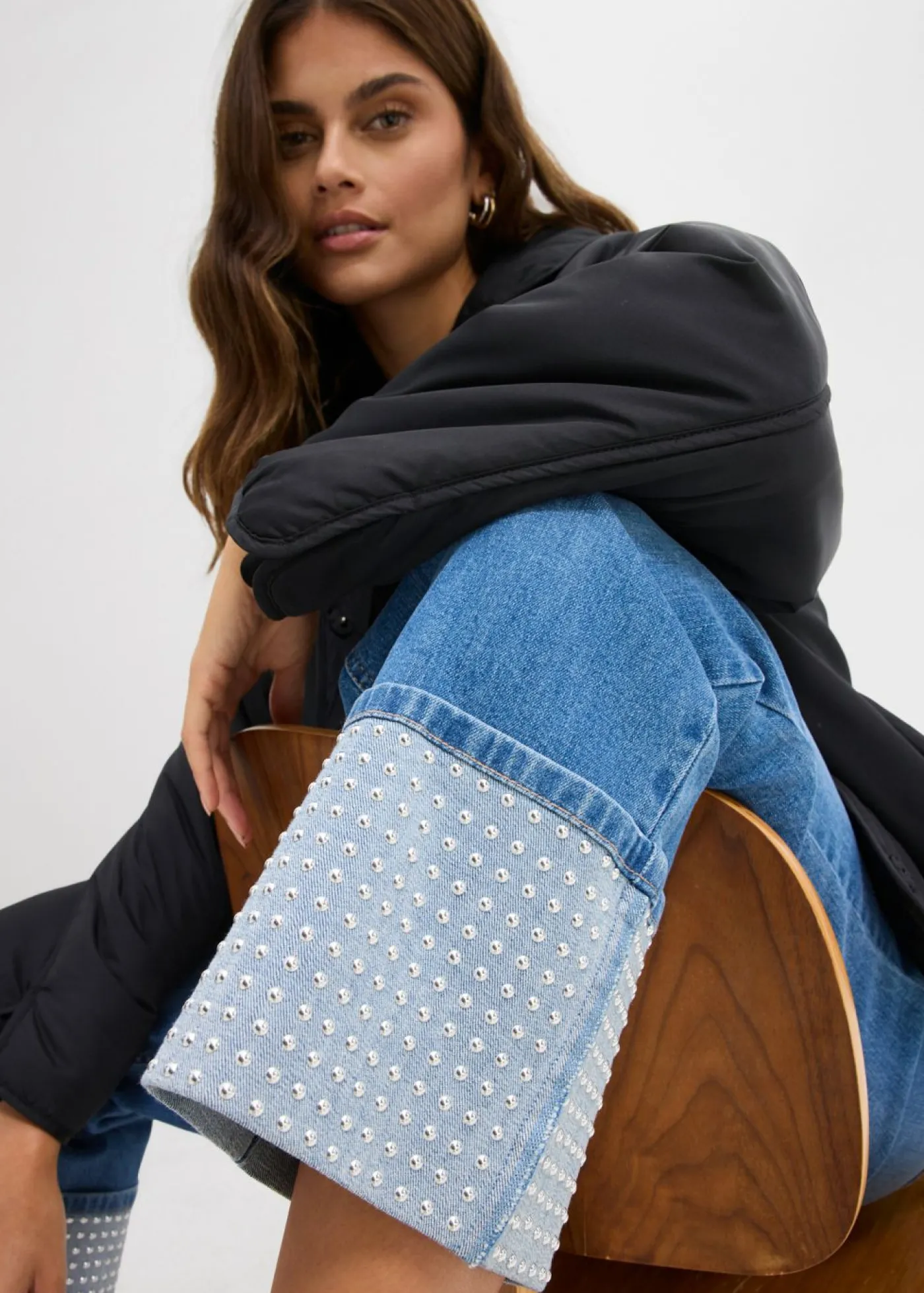 bonprix bonprix Vaqueros rectos de talle alto con dobladillo azul medio denim usado