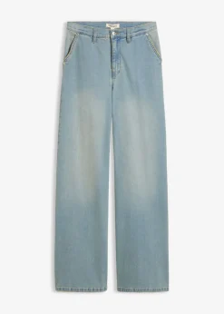 bonprix bonprix Vaqueros rectos holgados de talle alto azul claro denim-beige-kaki usado