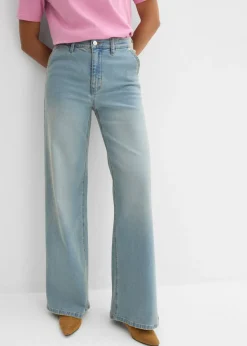 bonprix bonprix Vaqueros rectos holgados de talle alto azul claro denim-beige-kaki usado