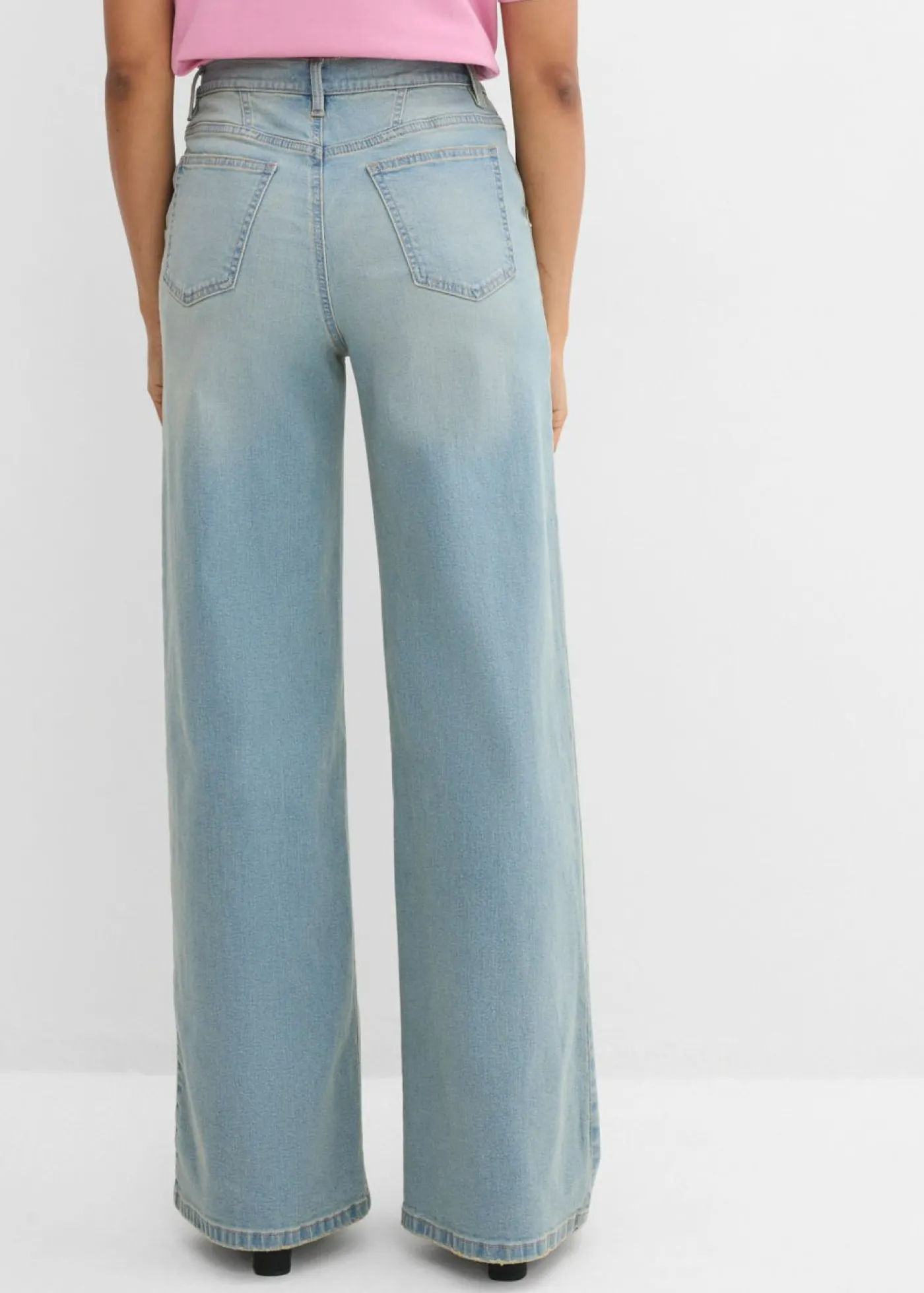 bonprix bonprix Vaqueros rectos holgados de talle alto azul claro denim-beige-kaki usado