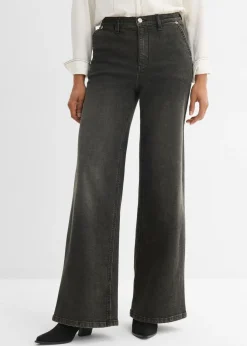 bonprix bonprix Vaqueros rectos holgados de talle alto negro denim-beige-kaki usado