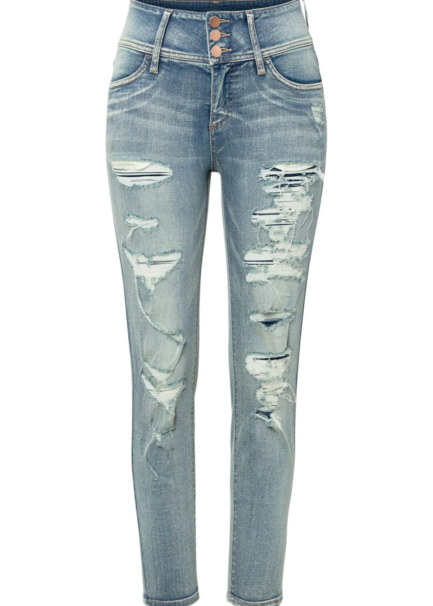 bonprix bonprix Vaqueros skinny, high waist, elásticos Denim claro con intenso desgastado Hot