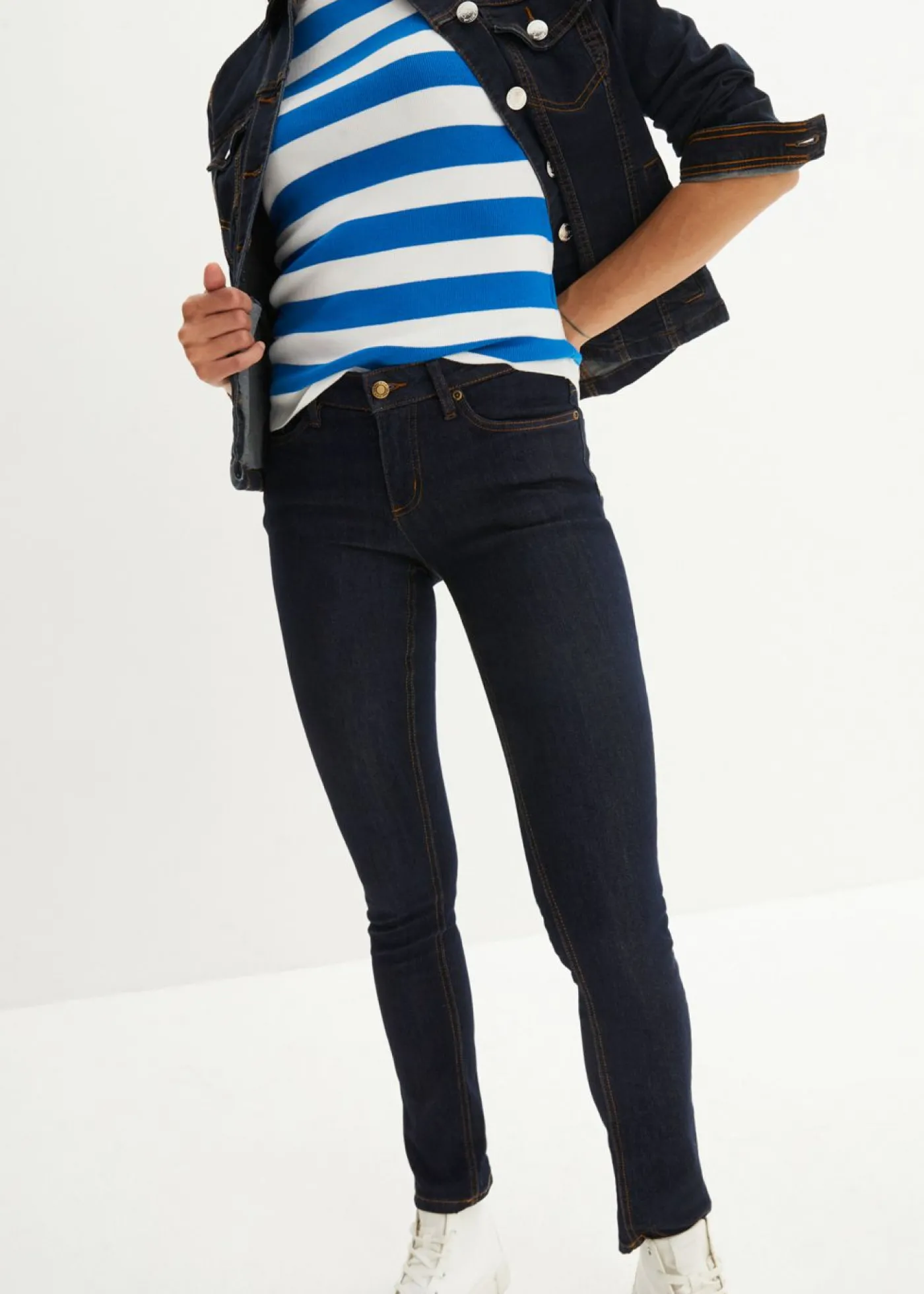 bonprix bonprix Vaqueros skinny, mid waist, elásticos Azul oscuro denim Discount