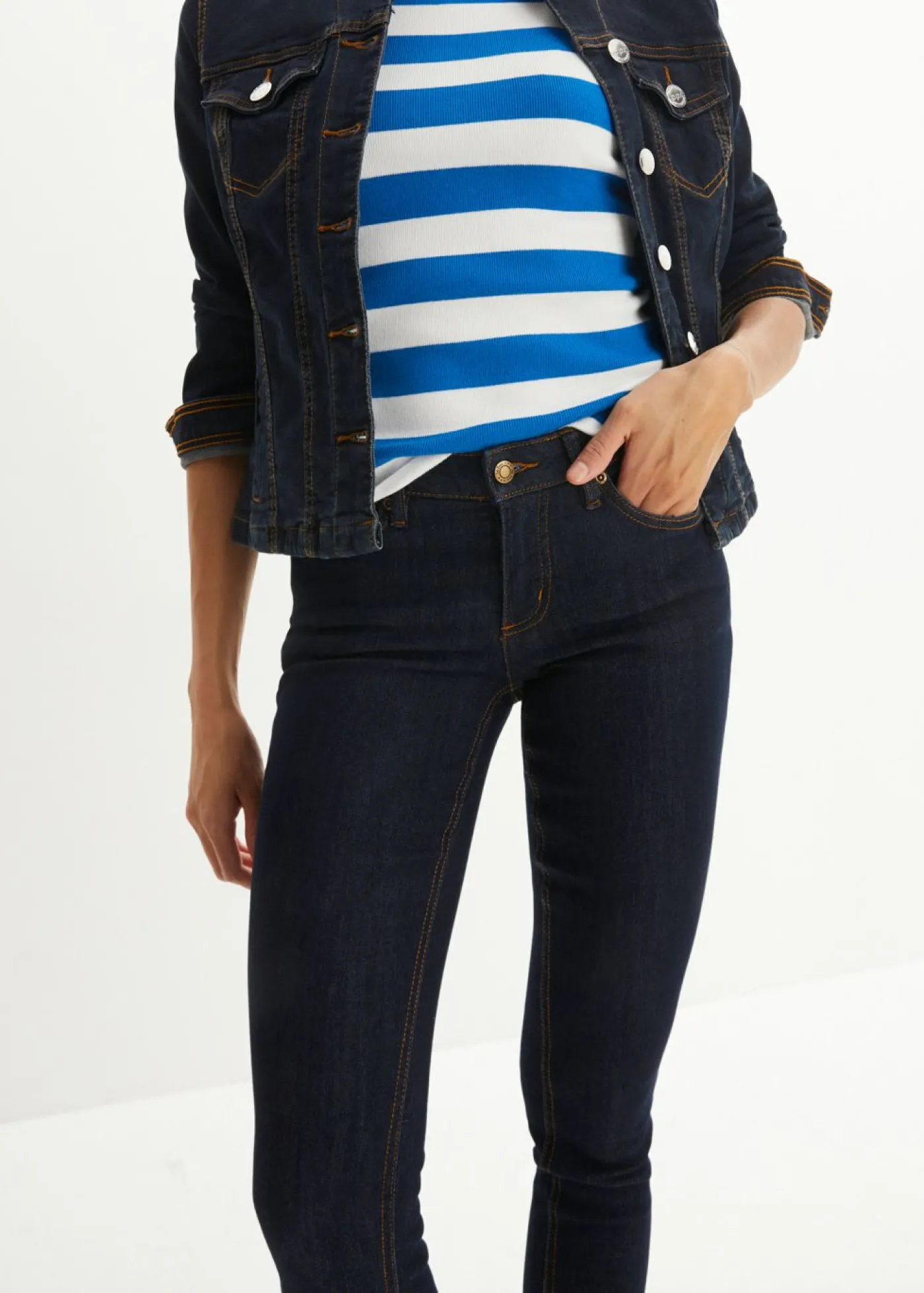 bonprix bonprix Vaqueros skinny, mid waist, elásticos Azul oscuro denim Discount