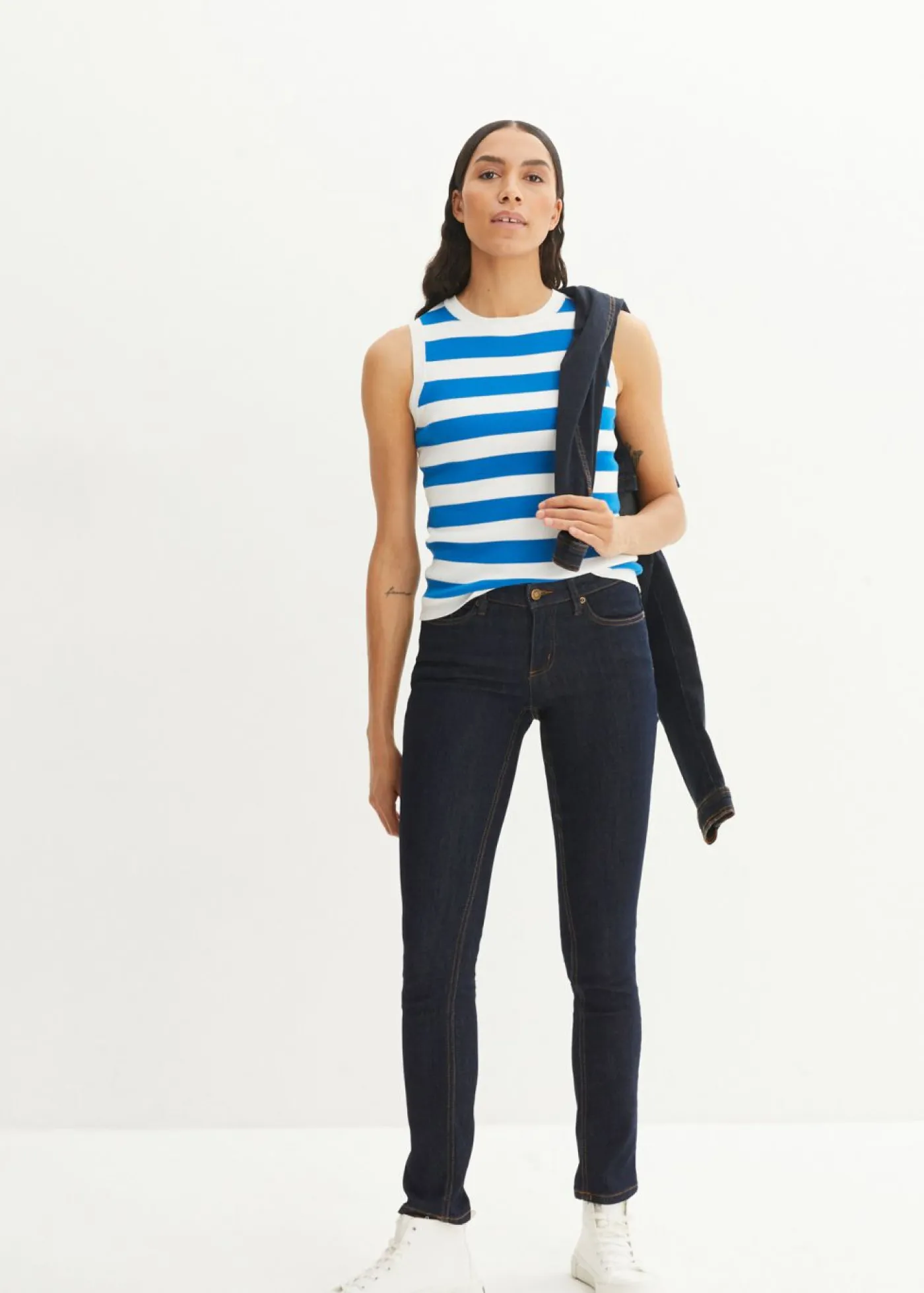bonprix bonprix Vaqueros skinny, mid waist, elásticos Azul oscuro denim Discount