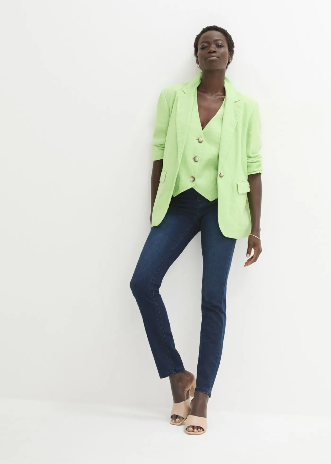 bonprix bonprix Vaqueros skinny, mid waist, elásticos Azul oscuro denim Discount