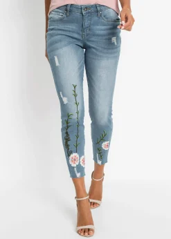bonprix bonprix Vaqueros skinny, mid waist, elásticos Denim claro de flores Sale