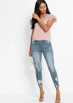 bonprix bonprix Vaqueros skinny, mid waist, elásticos Denim claro de flores Sale