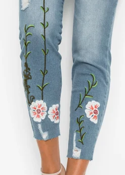 bonprix bonprix Vaqueros skinny, mid waist, elásticos Denim claro de flores Sale