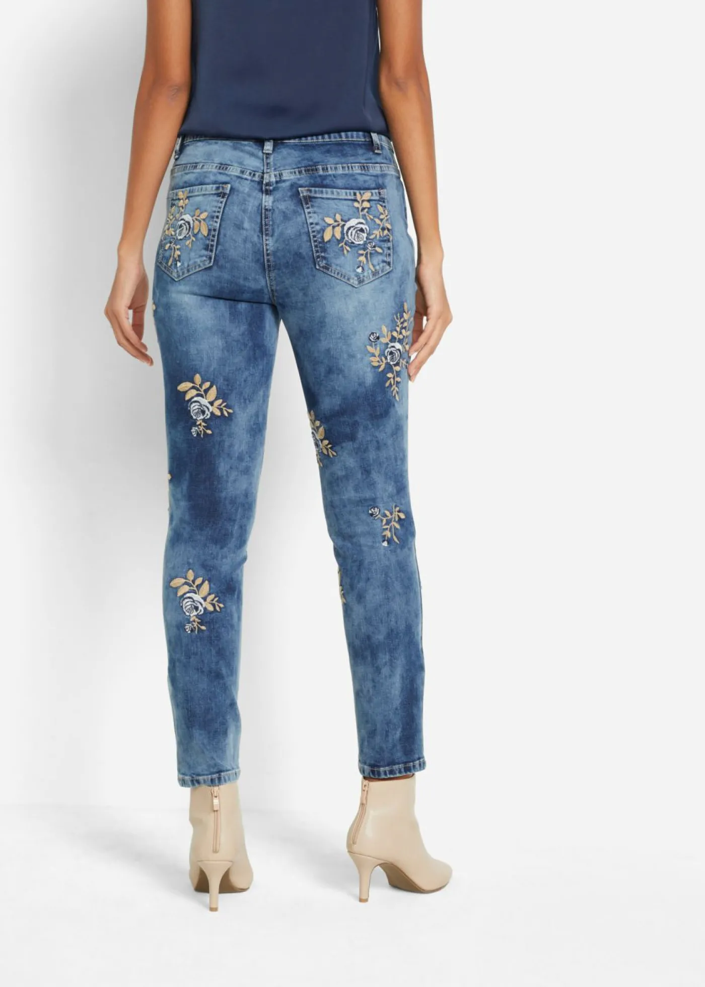 bonprix bonprix Vaqueros slim fit, con bordado de flores Denim Best