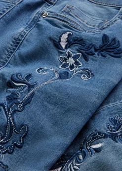 bonprix bonprix Vaqueros slim fit, mid waist, cropped Denim claro de flores New