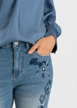 bonprix bonprix Vaqueros slim fit, mid waist, cropped Denim claro de flores New