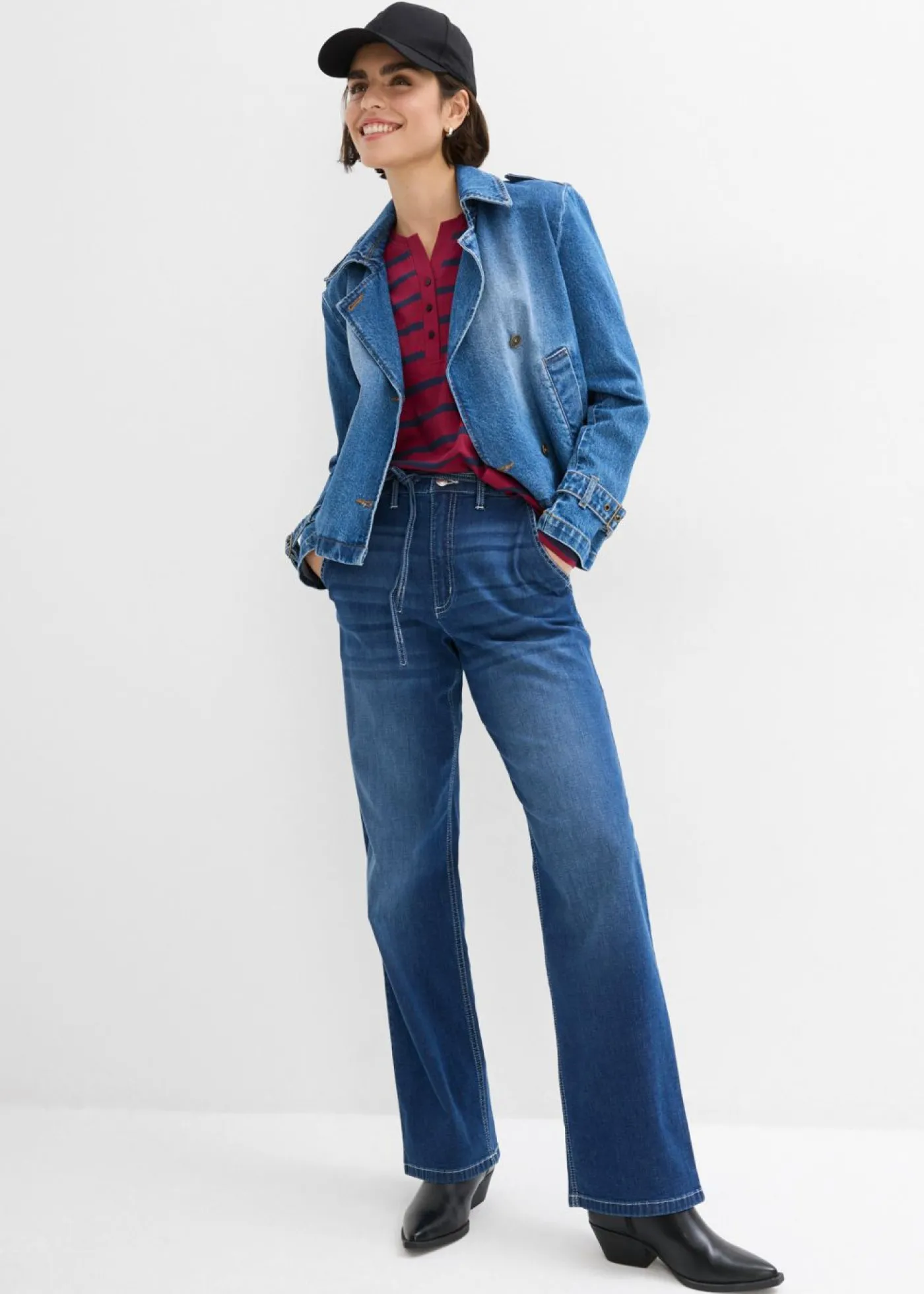 bonprix bonprix Vaqueros straight, loose fit, high waist, con cintura cómoda Denim desgastado Discount
