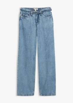 bonprix bonprix Vaqueros straight, loose, mid waist, de algodón azul claro denim usado New