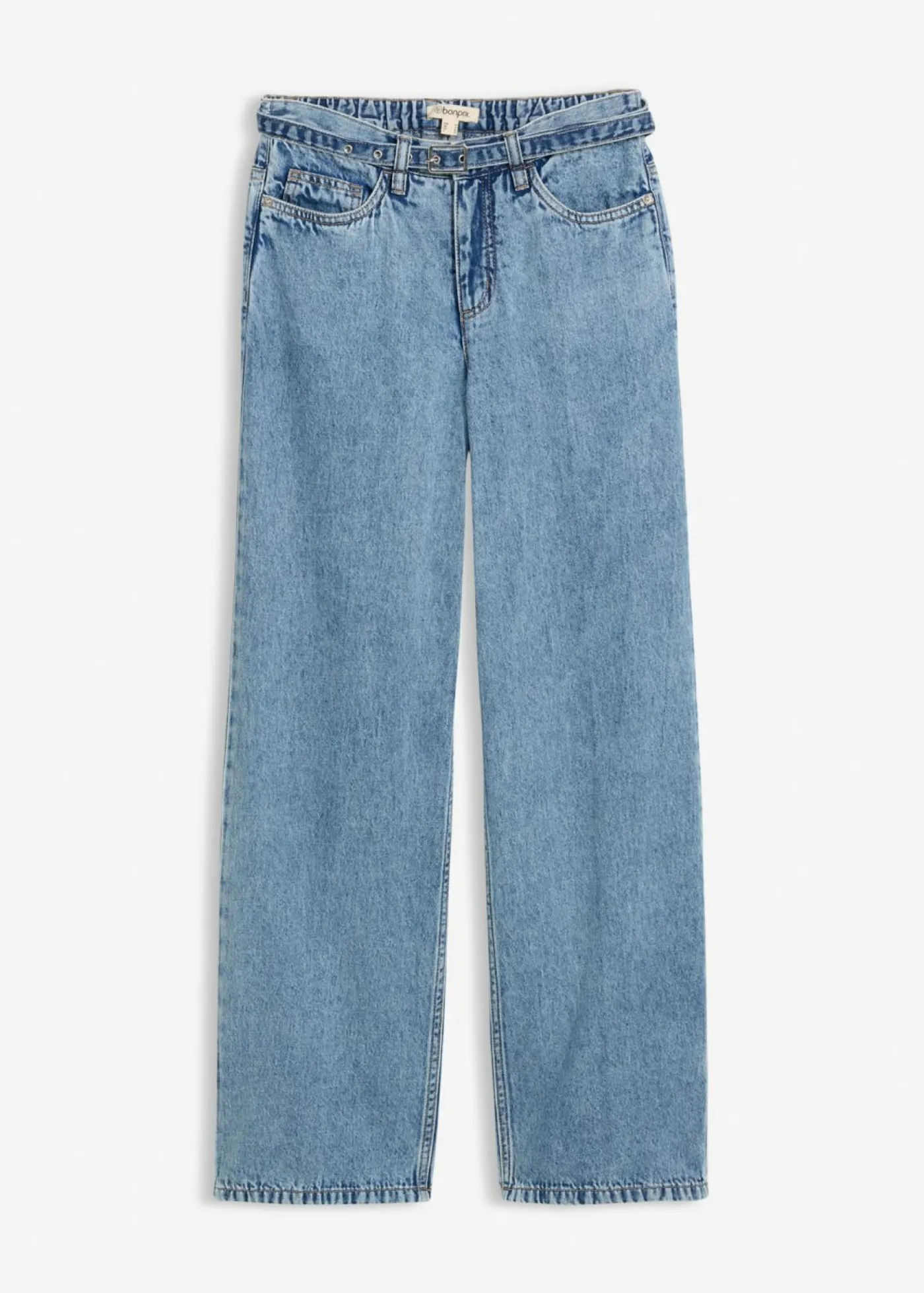 bonprix bonprix Vaqueros straight, loose, mid waist, de algodón azul claro denim usado New