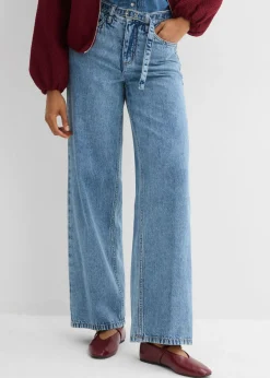 bonprix bonprix Vaqueros straight, loose, mid waist, de algodón azul claro denim usado New