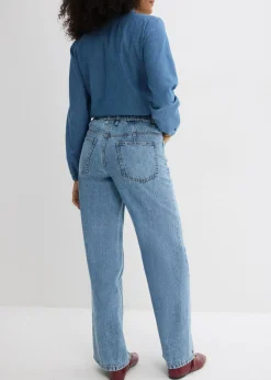 bonprix bonprix Vaqueros straight, loose, mid waist, de algodón azul claro denim usado New