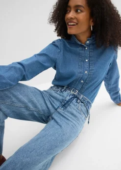 bonprix bonprix Vaqueros straight, loose, mid waist, de algodón azul claro denim usado New